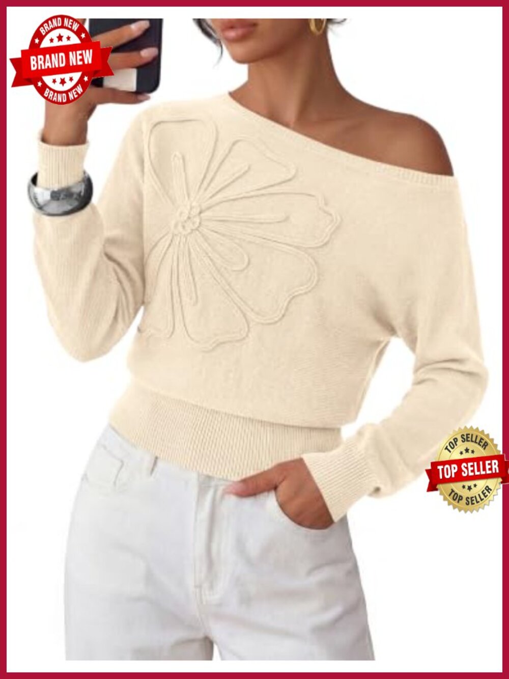 Off Shoulder Sweater Boat Neck Long Sleeve Knit Pullover Women's